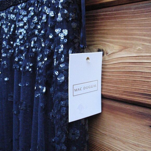 MAC DUGGAL 9192 Sequined High Neck Flutter Sleeve A Line Gown Blue 12 - Picture 14 of 15